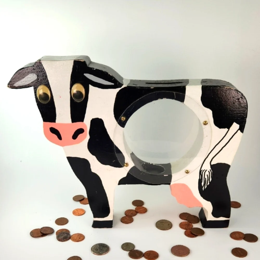 Handmade HIEFER COIN BANK EUC holds Your MOOLAH